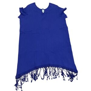 Swimsuits For All Purple Cotton Gauze Fringe Crochet Lace Swim Cover Up 22/24